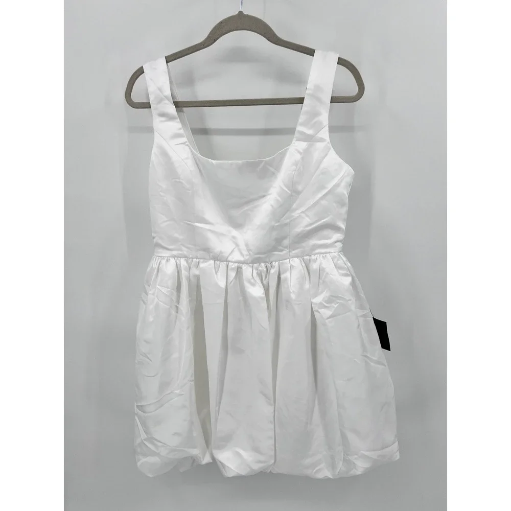 Lulus White Satin Bubble Hem Mini Dress Sleeveless Scoop Neck XL New - Picture 2 of 9